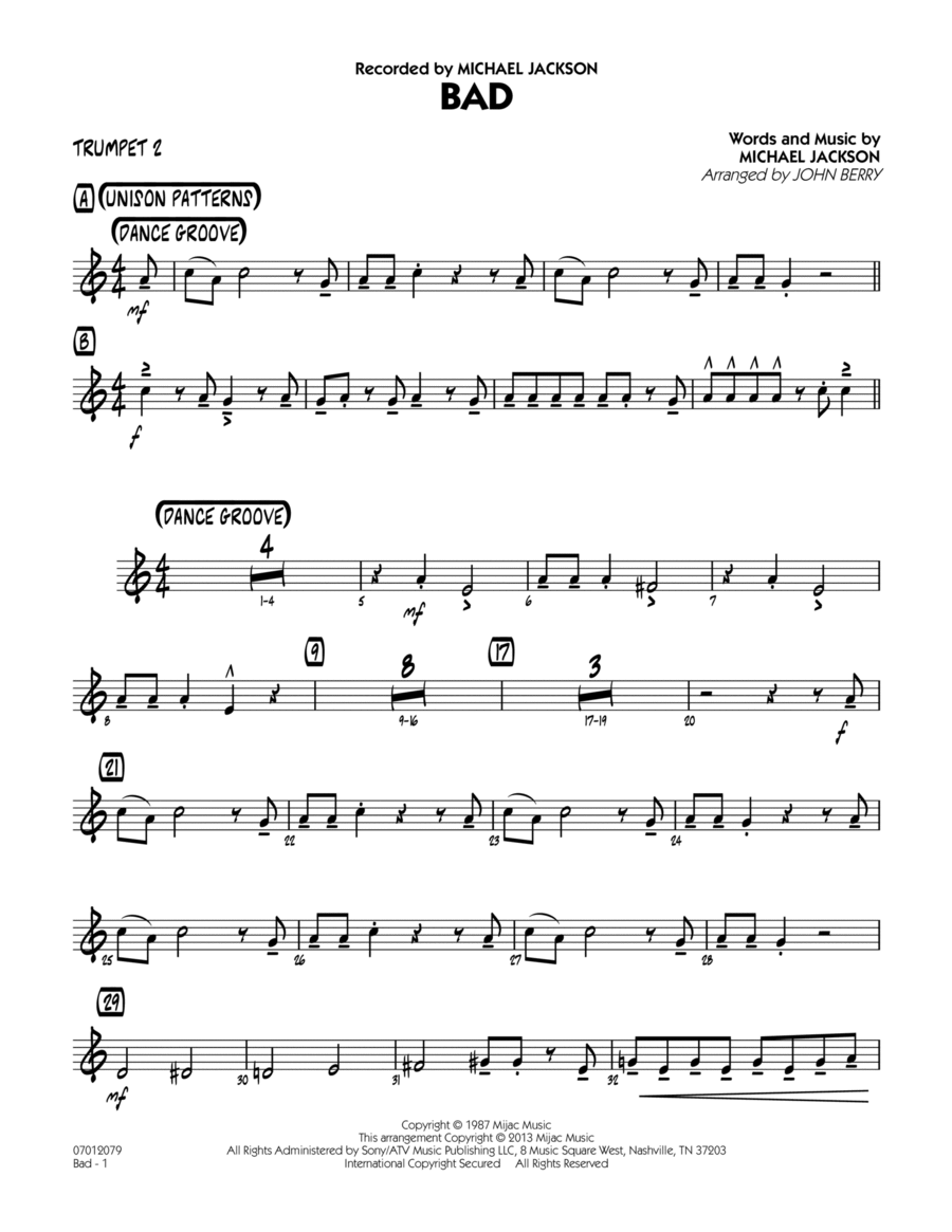 Bad - Trumpet 2 Jazz Ensemble scores gallery preview page 1