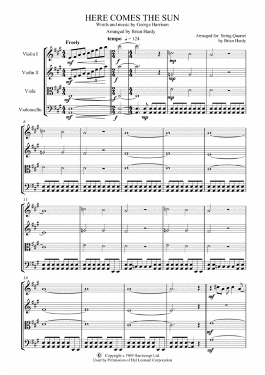 Here Comes The Sun Here Comes The Sun String Quartet scores gallery preview page 1