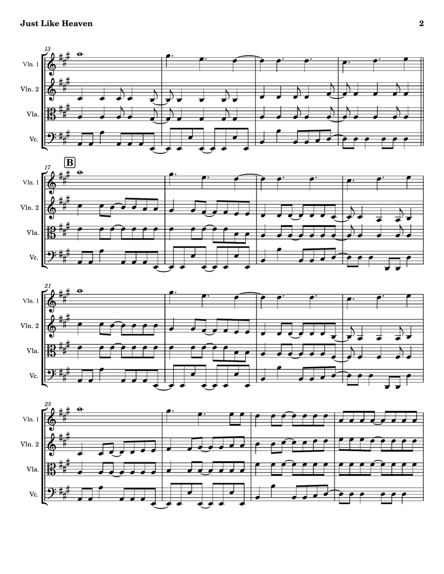 Just Like Heaven String Quartet scores gallery preview page 2
