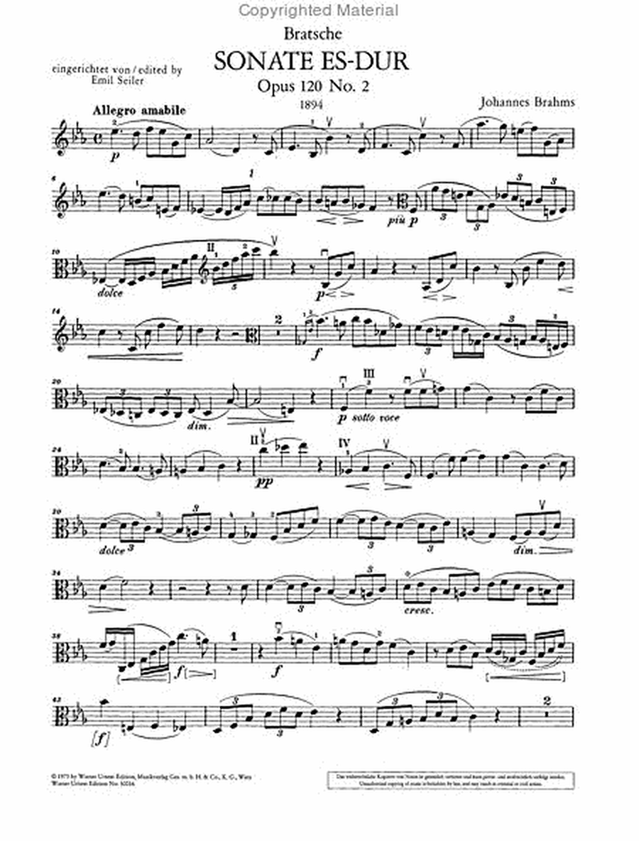 Sonata for Clarinet (or Viola) and piano, E flat major, Op. 120, no. 2