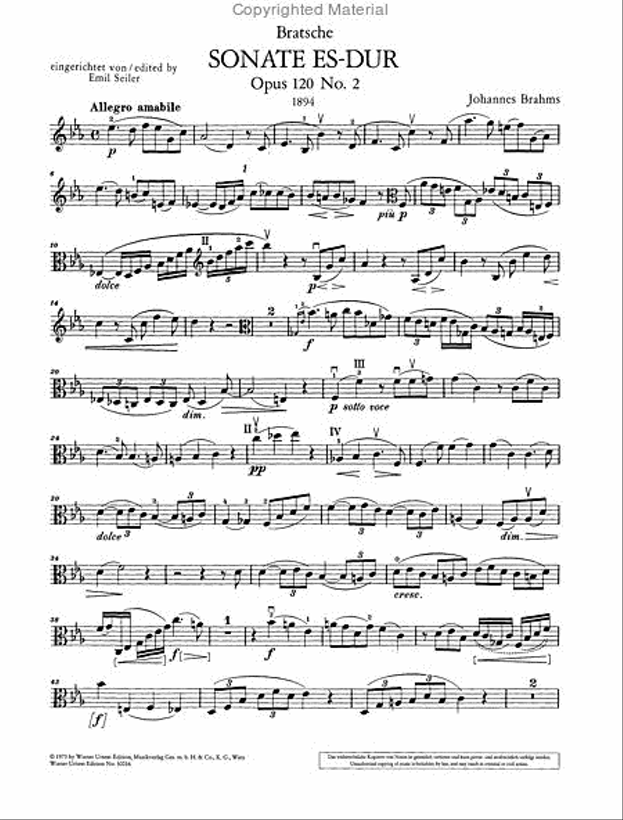 Sonata for Clarinet (or Viola) and piano, E flat major, Op. 120, no. 2