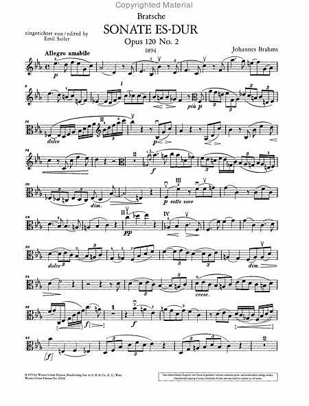 Sonata for Clarinet (or Viola) and piano, E flat major, Op. 120, no. 2