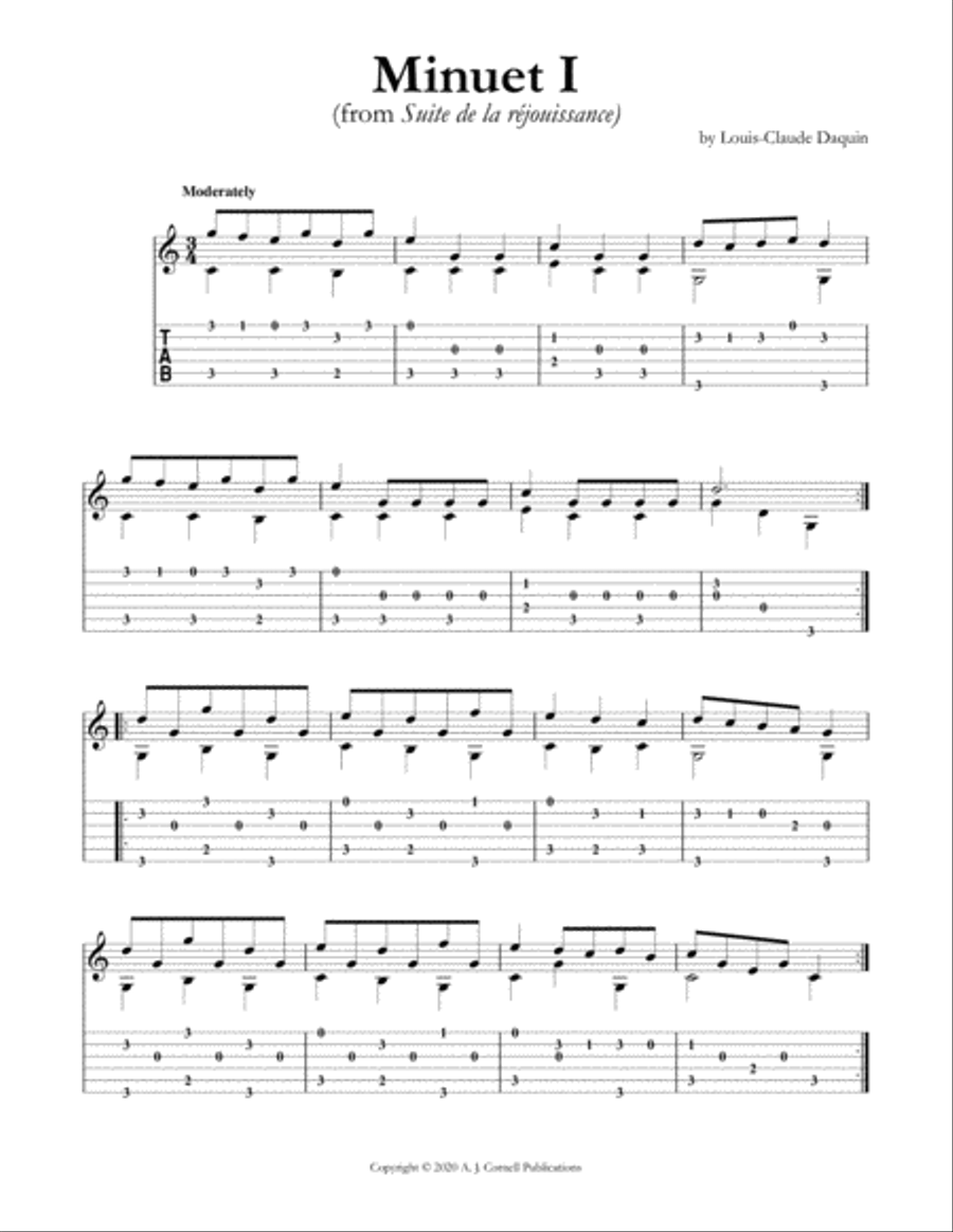 Minuet I (from Suite de la réjouissance) Classical Guitar scores gallery preview page 1