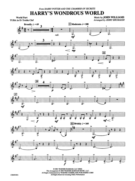 Harry's Wondrous World (from Harry Potter and the Chamber of Secrets): (wp) E-flat Tuba T.C.