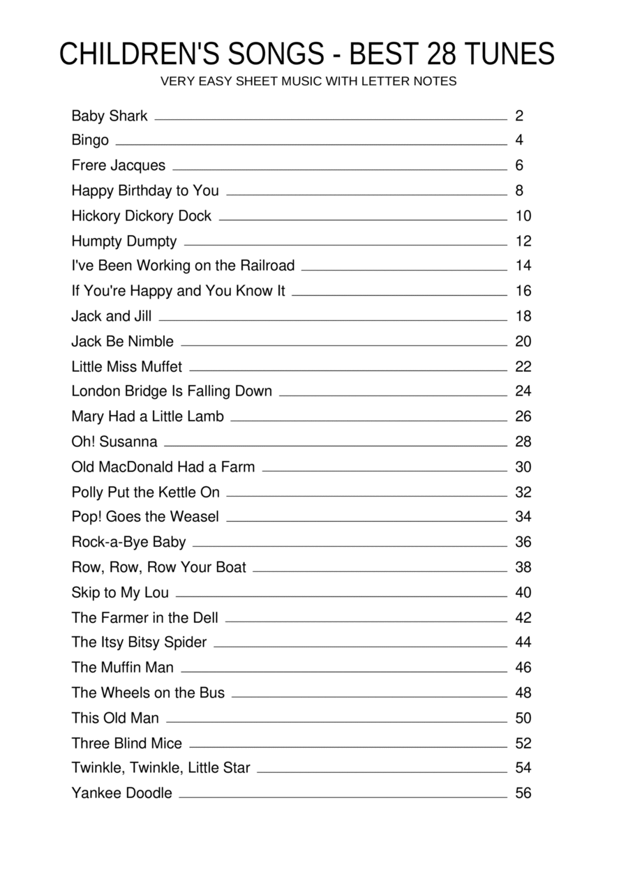 Children Sheet Music Collection - 28 Songs [VERY EASY] Easy Piano scores gallery preview page 1
