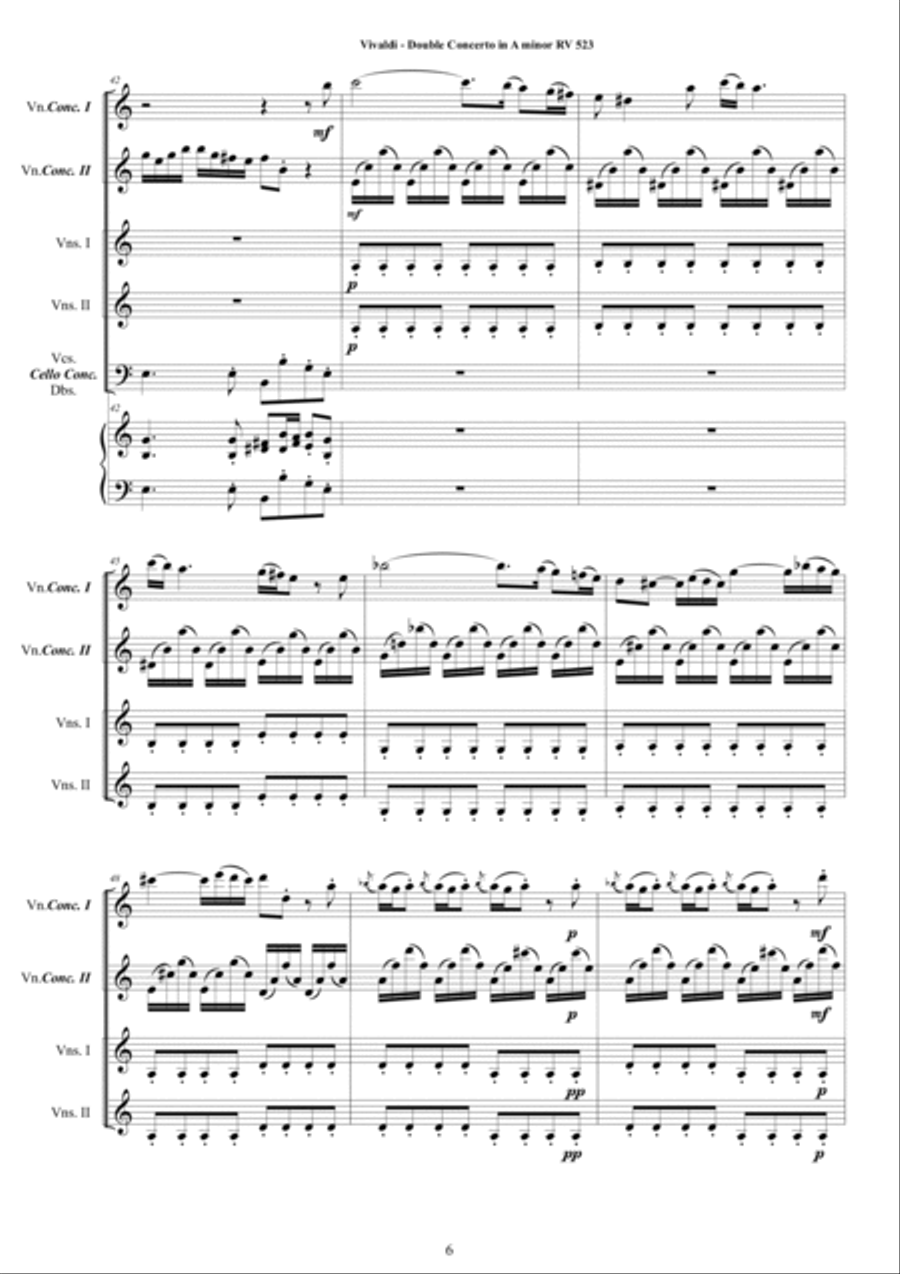 Vivaldi - Double Concerto in A minor RV 523 for Two Violins, Strings and Cembalo Chamber Orchestra scores gallery preview page 6