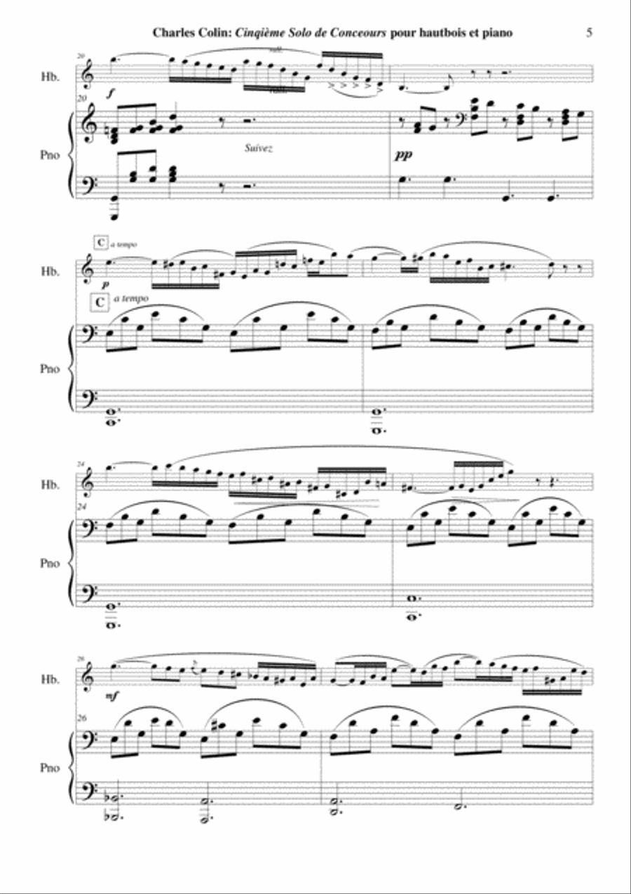 Charles Colin: Cinquième Solo de Concours, Opus 45 fro oboe and piano Piano scores gallery preview page 5