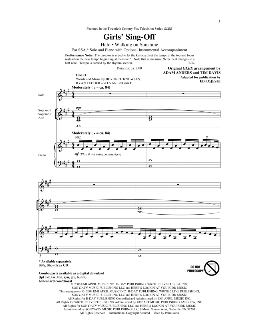 Girls' Sing-Off (from Glee) SSA scores gallery preview page 1