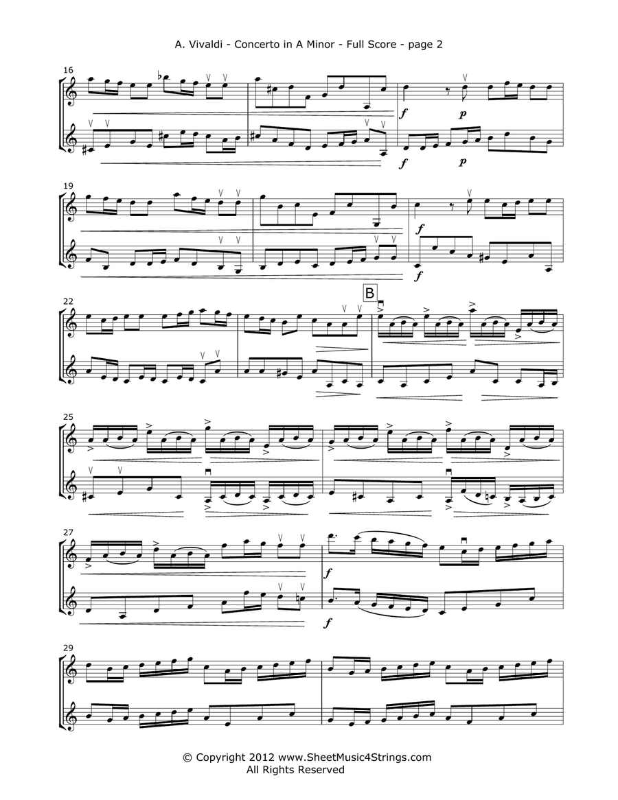 Vivaldi, A. - Concerto in A Minor Mvt. 1 for Two Violins String Duet scores gallery preview page 2