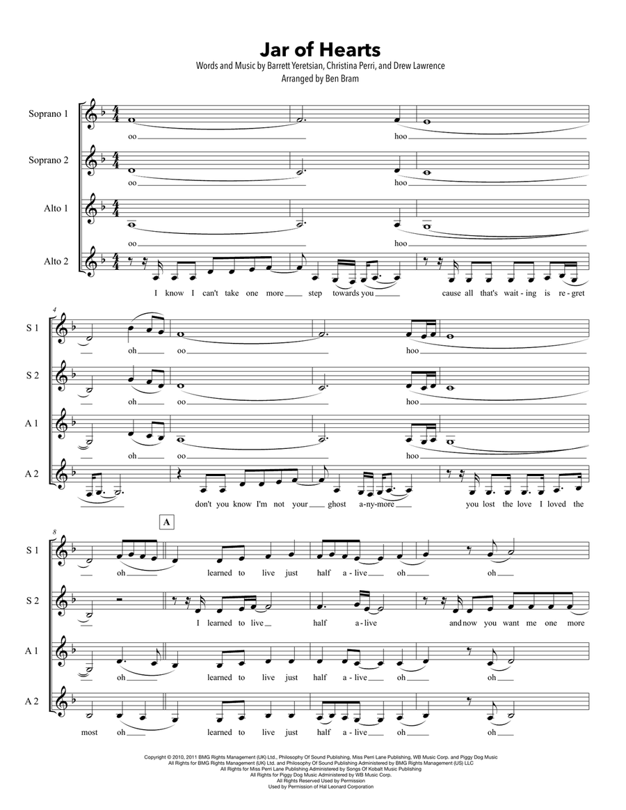 Jar Of Hearts Jar Of Hearts SSAA scores gallery preview page 1
