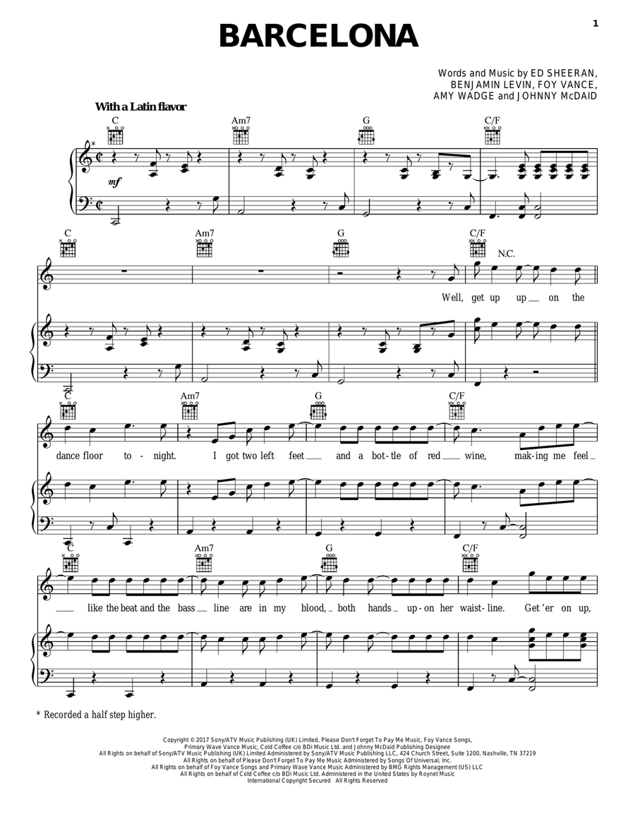 Barcelona Piano, Vocal, Guitar scores gallery preview page 1