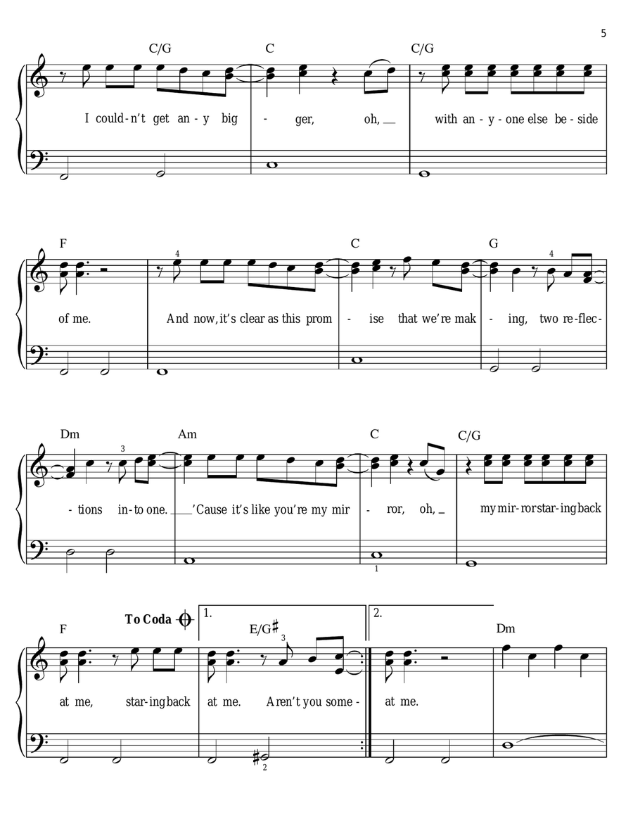 Mirrors Easy Piano scores gallery preview page 5