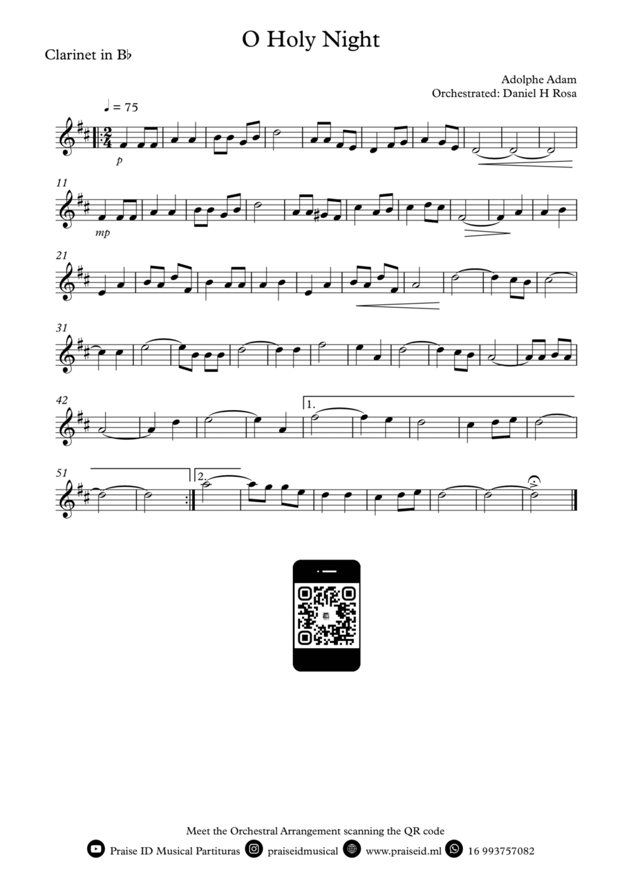O Holy NIght - Christmas Carol - Brass Trombone B-Flat Clarinet scores gallery preview page 1