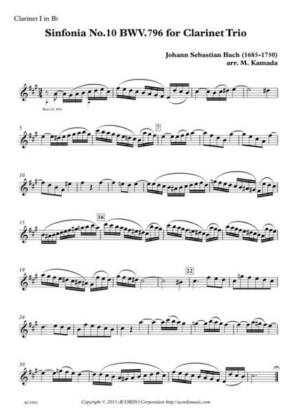 Sinfonia No.10 BWV.796 for Clarinet Trio image number null