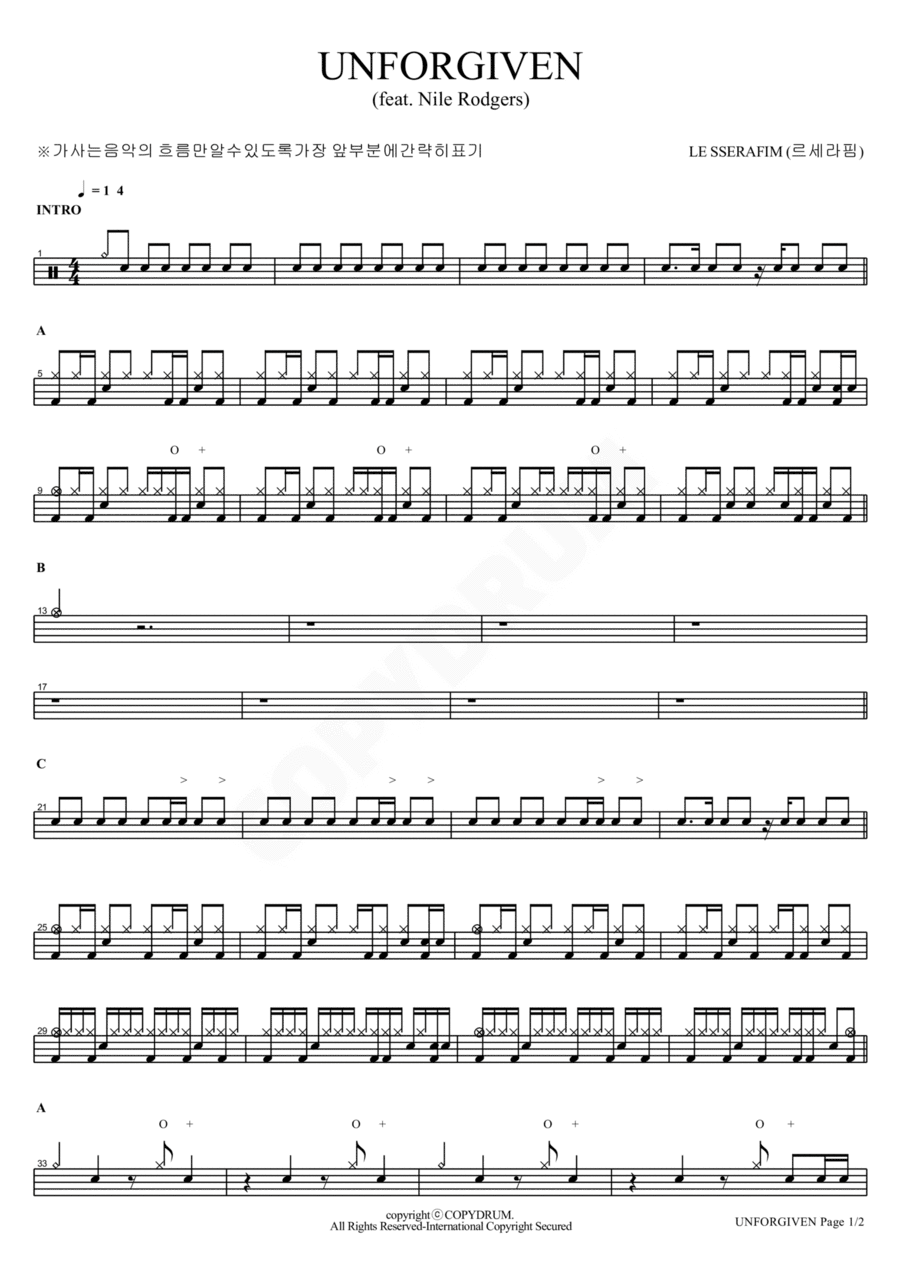 Unforgiven (feat. Nile Rodgers) Drum Set scores gallery preview page 1