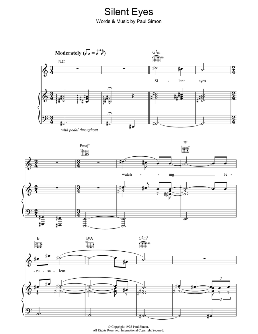 Silent Eyes Piano, Vocal, Guitar scores gallery preview page 1