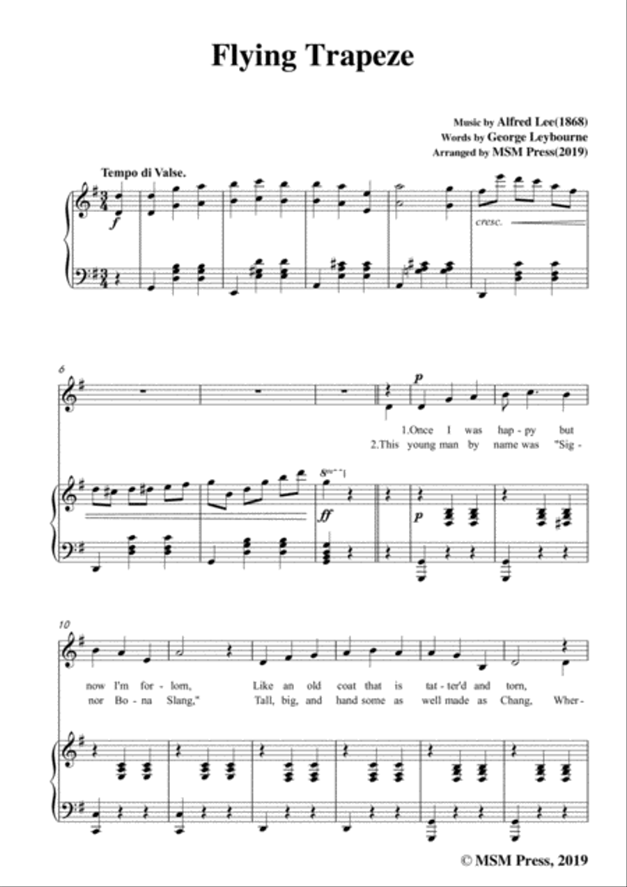Alfred Lee-Flying Trapeze,in G Major,for Voice&Piano Voice scores gallery preview page 3