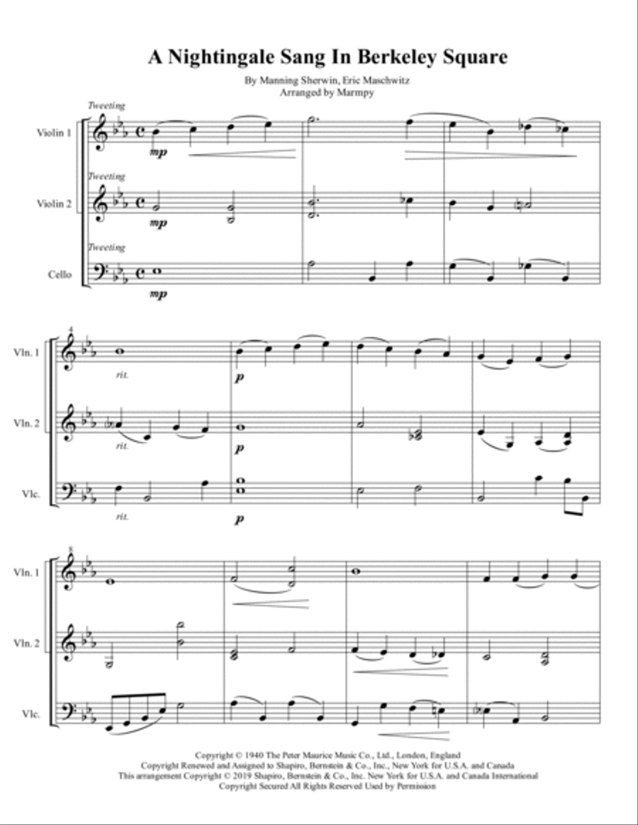 A Nightingale Sang In Berkeley Square String Trio scores gallery preview page 5
