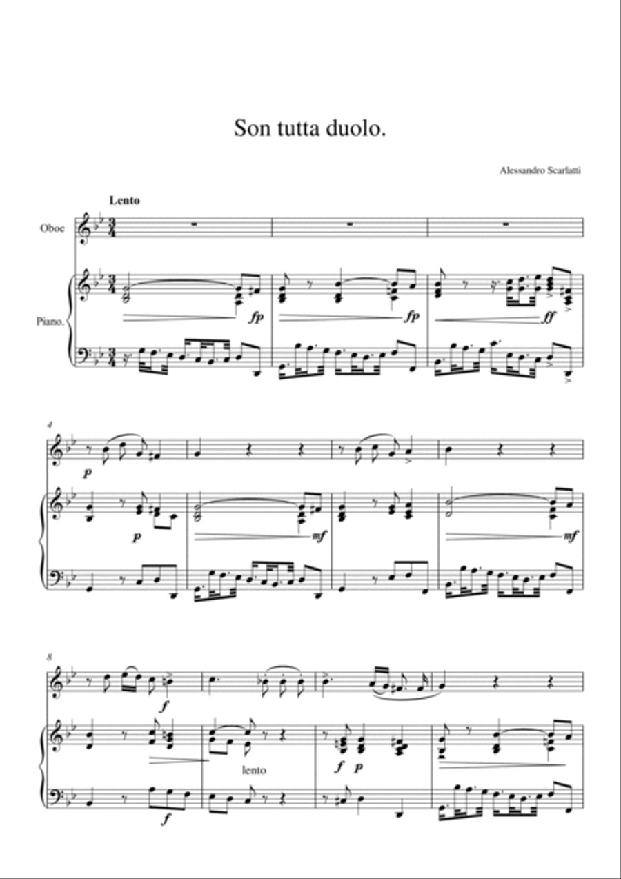 Alessandro Scarlatti - Son tutta duolo (Piano and Oboe) Small Ensemble scores gallery preview page 2