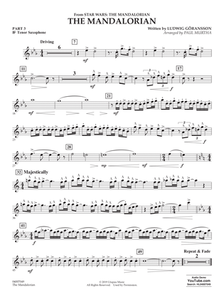 The Mandalorian (from Star Wars: The Mandalorian) (arr Paul Murtha) - Pt.3 - Bb Tenor Saxophone