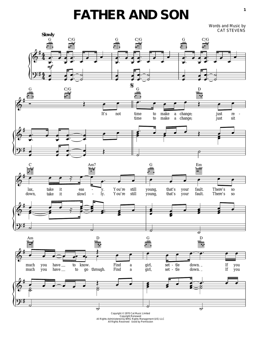 Father And Son Piano, Vocal, Guitar scores gallery preview page 1