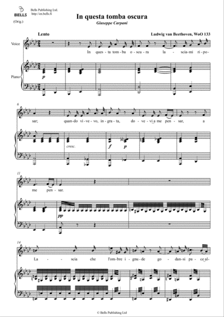 In questa tomba oscura, WoO 133 (Original key. A-flat Major) Voice Solo scores gallery preview page 1