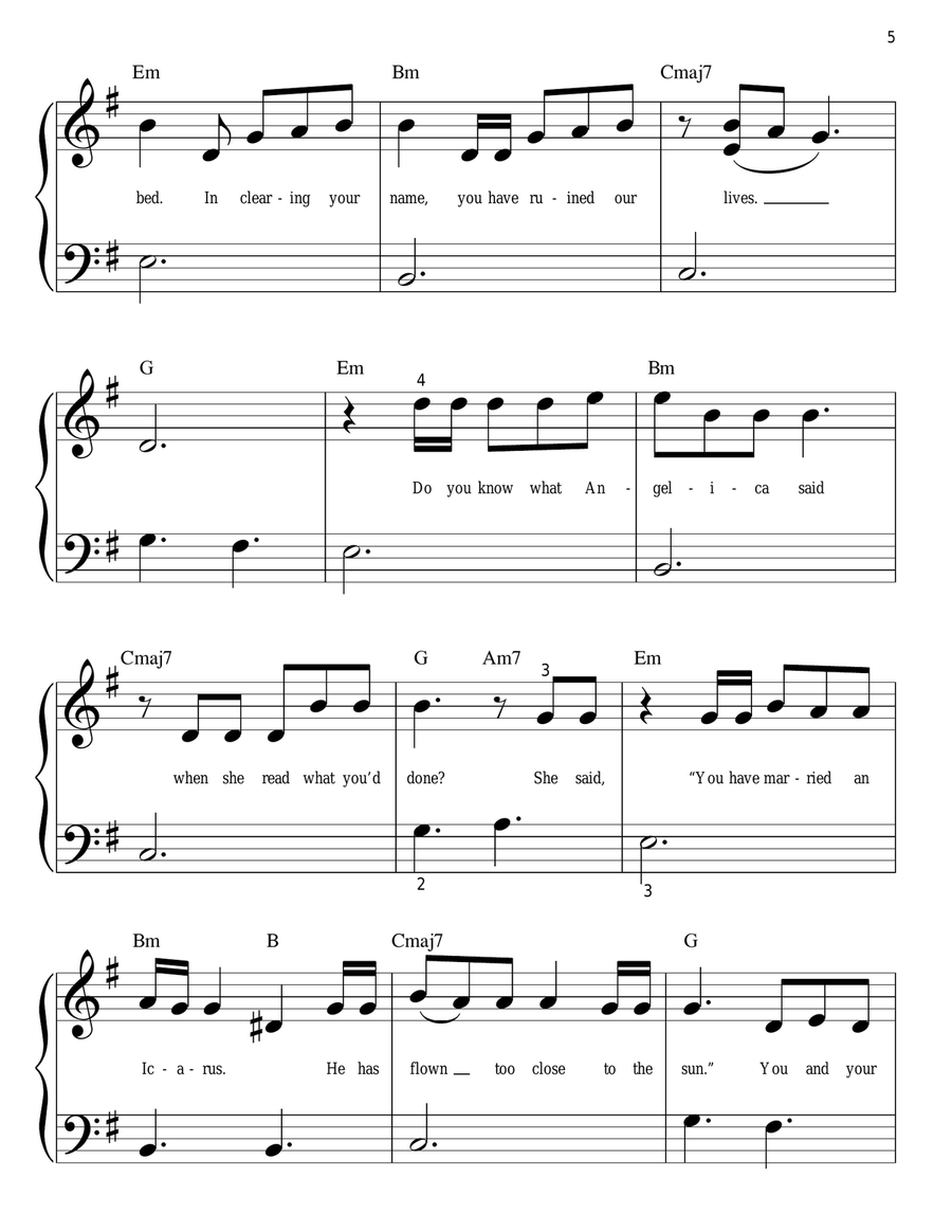 Burn (from Hamilton) Easy Piano scores gallery preview page 5