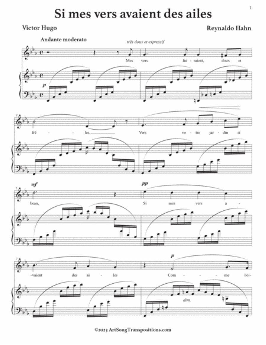 HAHN: Si mes vers avaient des ailes (transposed to E-flat major and D major) Voice scores gallery preview page 2
