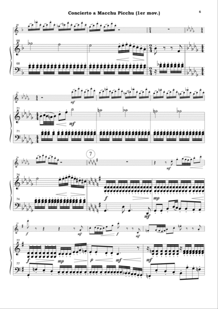 Concierto a Macchu Picchu for flute and string orchestra (Piano reduction) Flute scores gallery preview page 6
