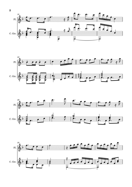 Scottish Folk Song - Auld Lang Sine. Arrangement for Flute and Classical Guitar. Score and Parts. image number null