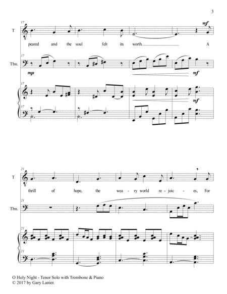 O HOLY NIGHT (Tenor Solo with Trombone & Piano - Score & Parts included) image number null