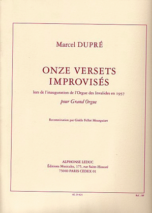 Book cover for Dupre 11 Versets Improvises Lors De L'nauguration Organ Book