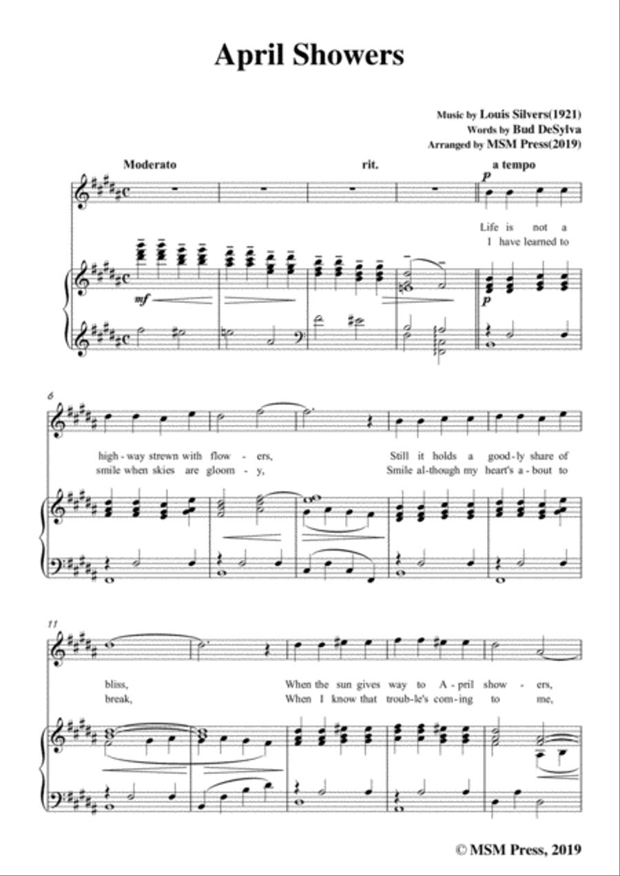 Louis Silvers-April Showers,in B Major,for Voice&Piano Voice scores gallery preview page 3