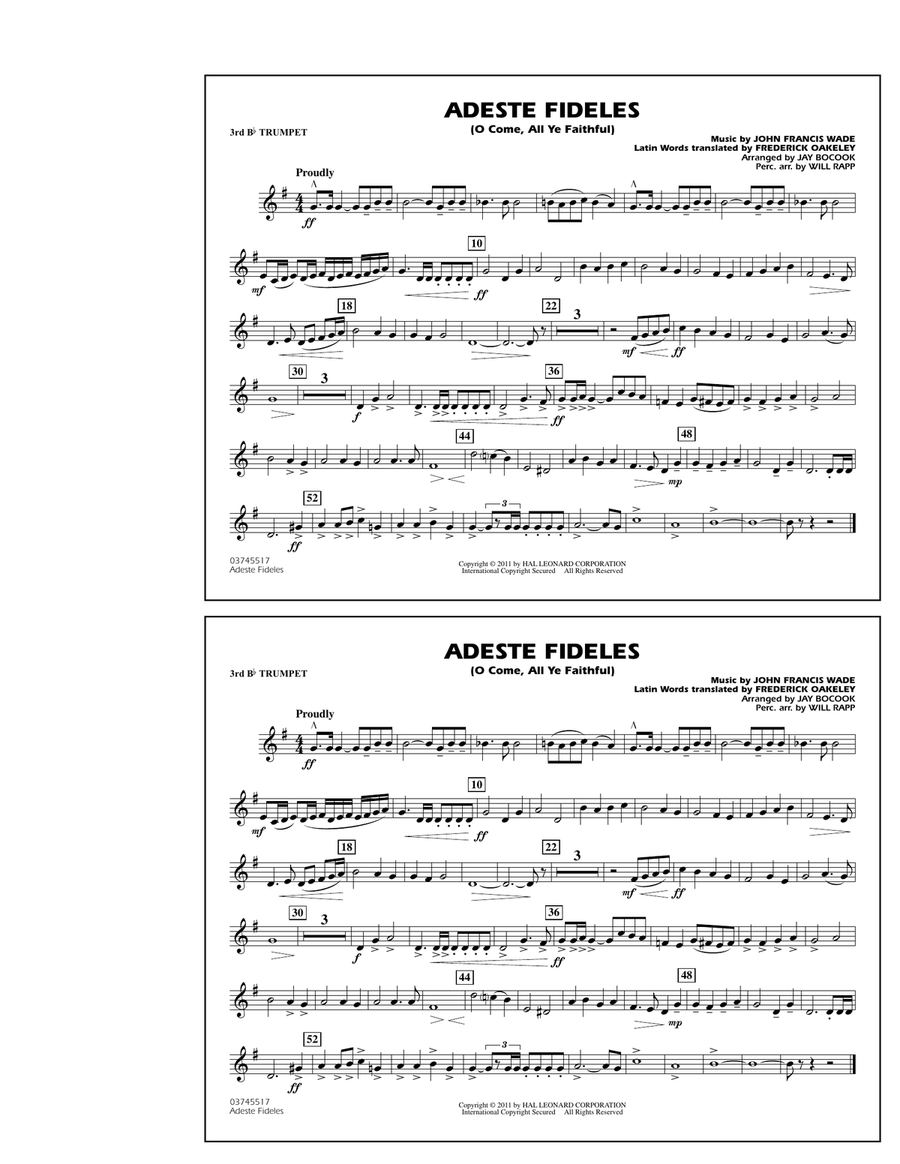 Adeste Fideles (O Come, All Ye Faithful) - 3rd Bb Trumpet Marching Band scores gallery preview page 1