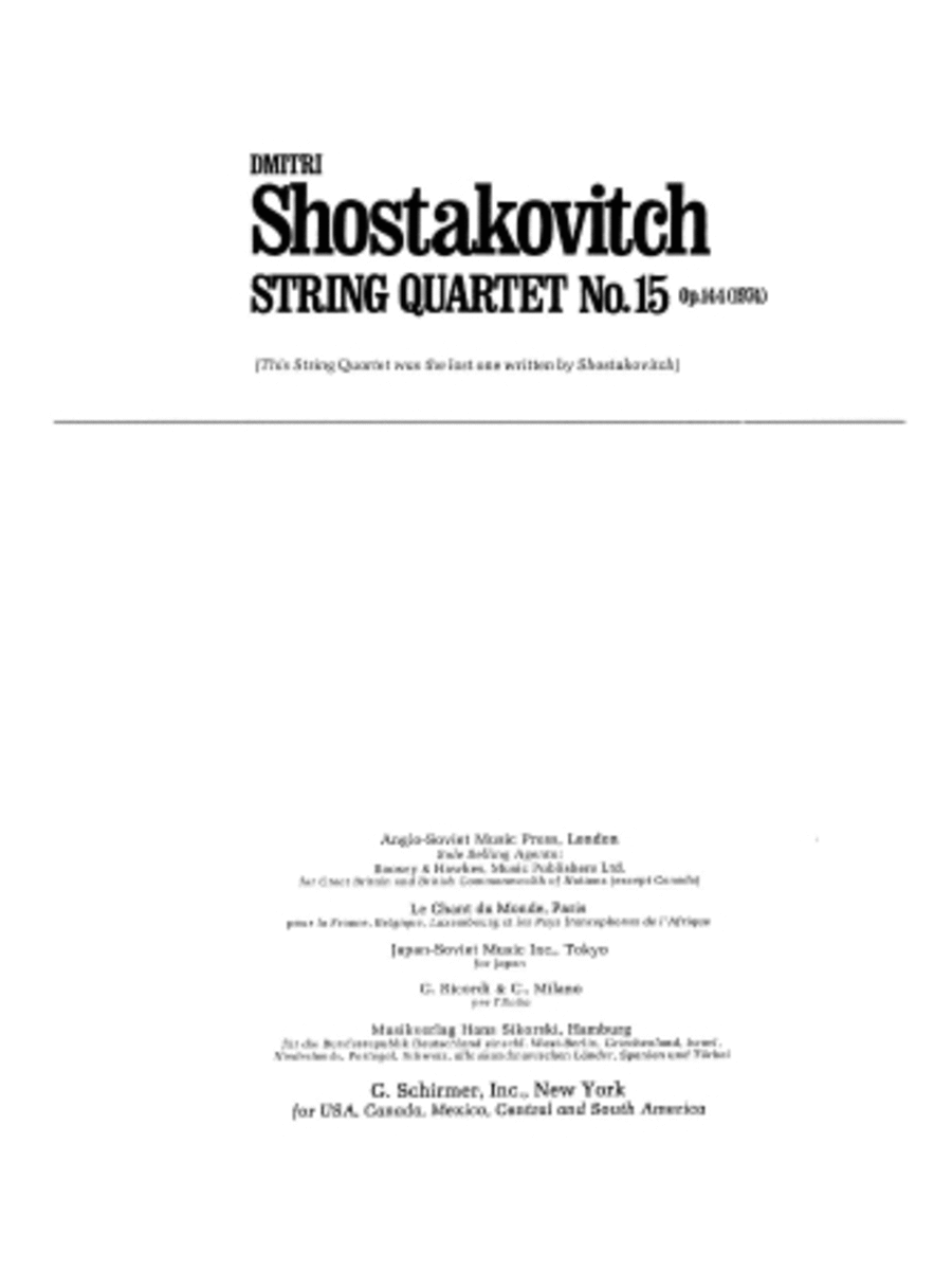 Dmitri Shostakovich: String Quartet No. 15, Op. 144 (1974)
