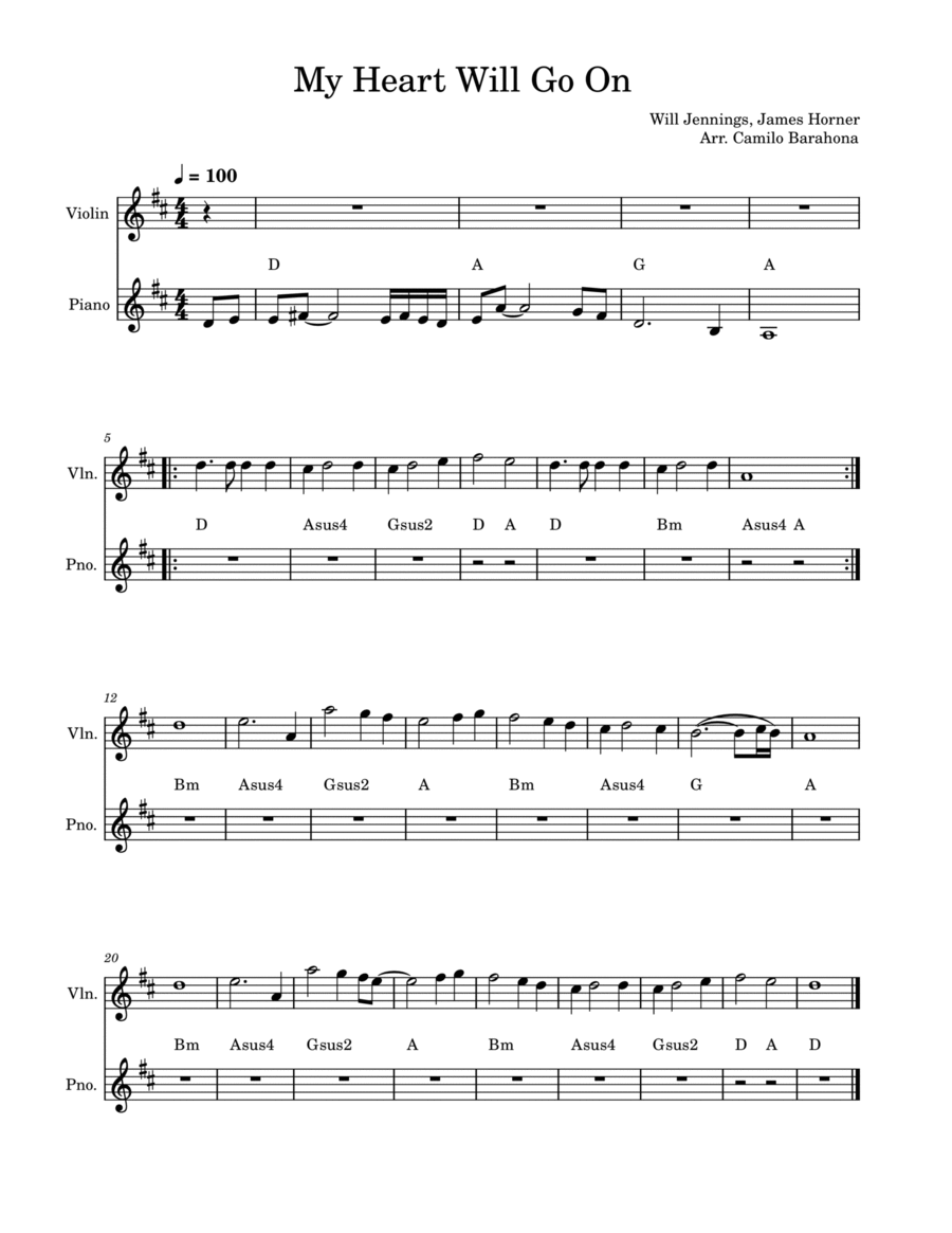 My Heart Will Go On (love Theme From 'titanic') Violin Solo scores gallery preview page 1
