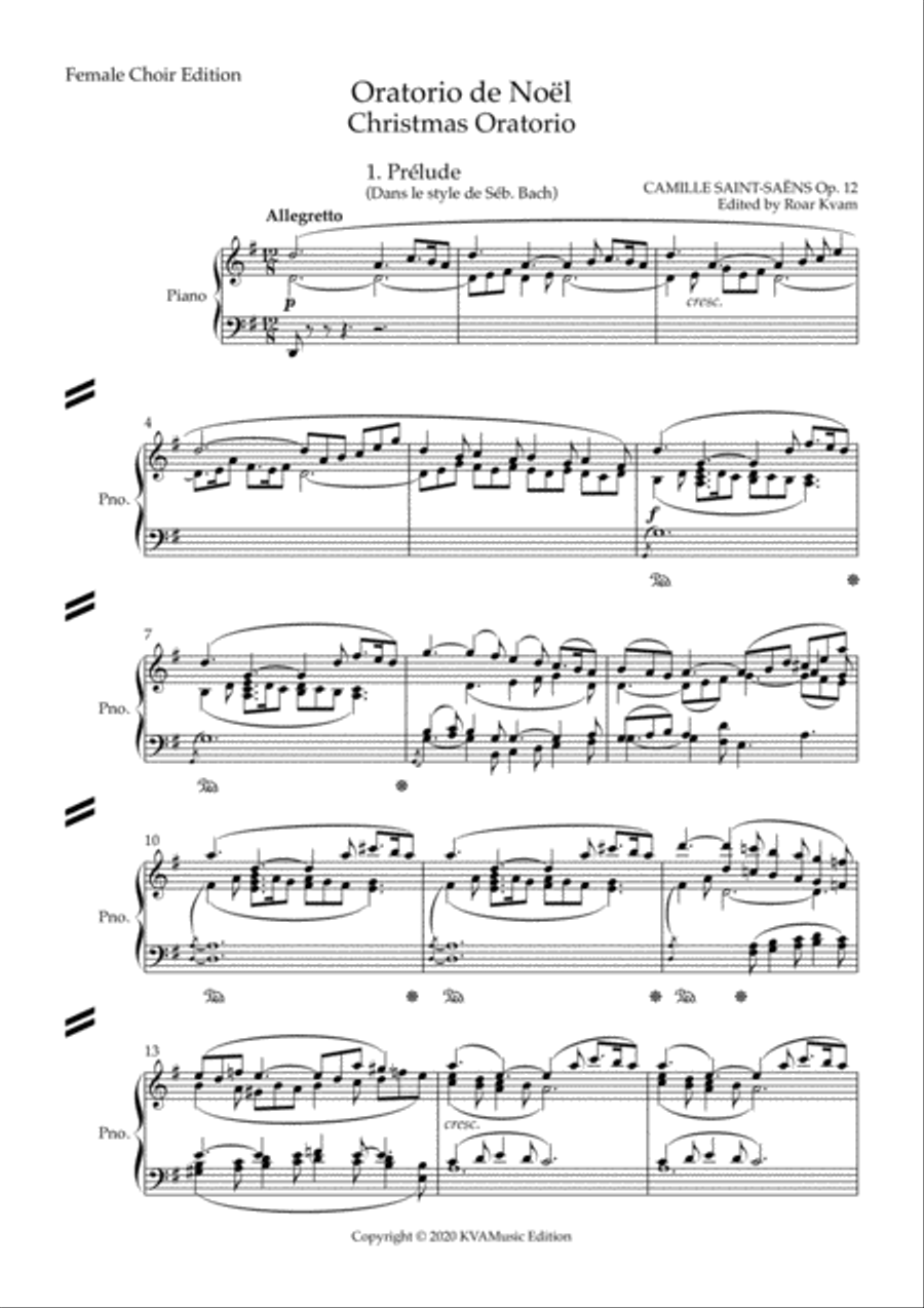 Saint-Saëns: Oratorio de Noël, 5 soli, SSAA choir, harp, organ and strings. Vocal Score SSAA scores gallery preview page 3