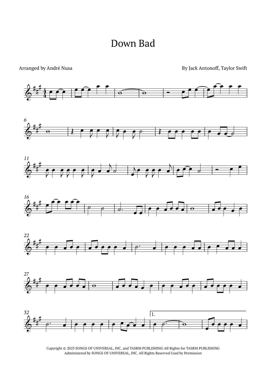 Down Bad Alto Saxophone scores gallery preview page 1