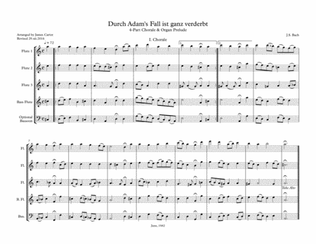 Book cover for Durch Adam's Fall ist ganz verderbt, I. Chorale, by J.S. Bach, arranged for Flute Choir (3 Flutes (3