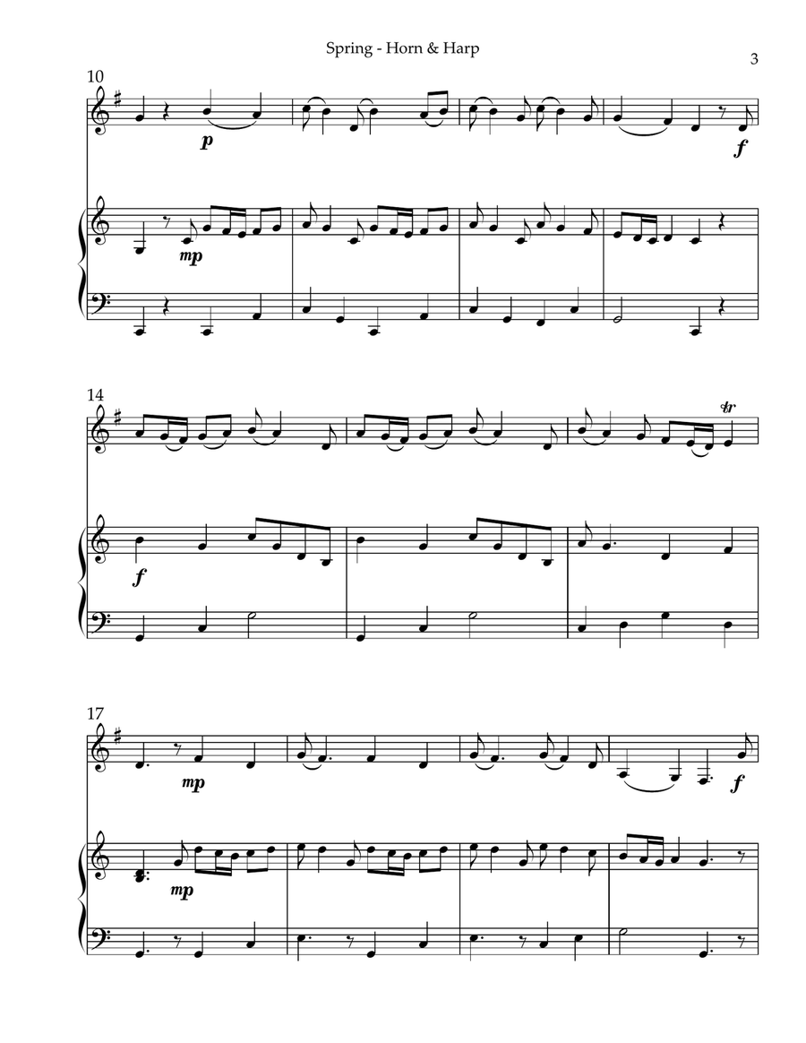 Spring (La Primavera), Duet for Horn in F & Harp Harp scores gallery preview page 3