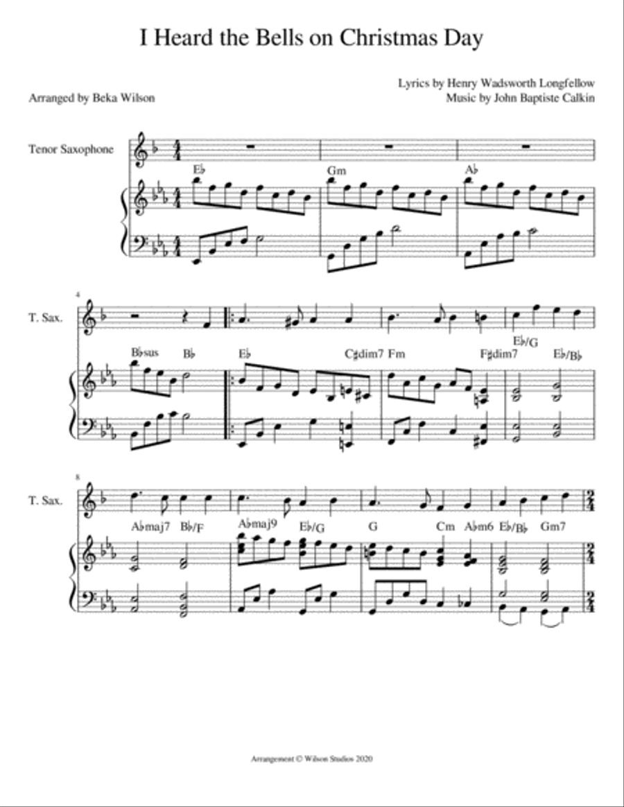 I Heard the Bells on Christmas Day--tenor sax solo Tenor Saxophone scores gallery preview page 1