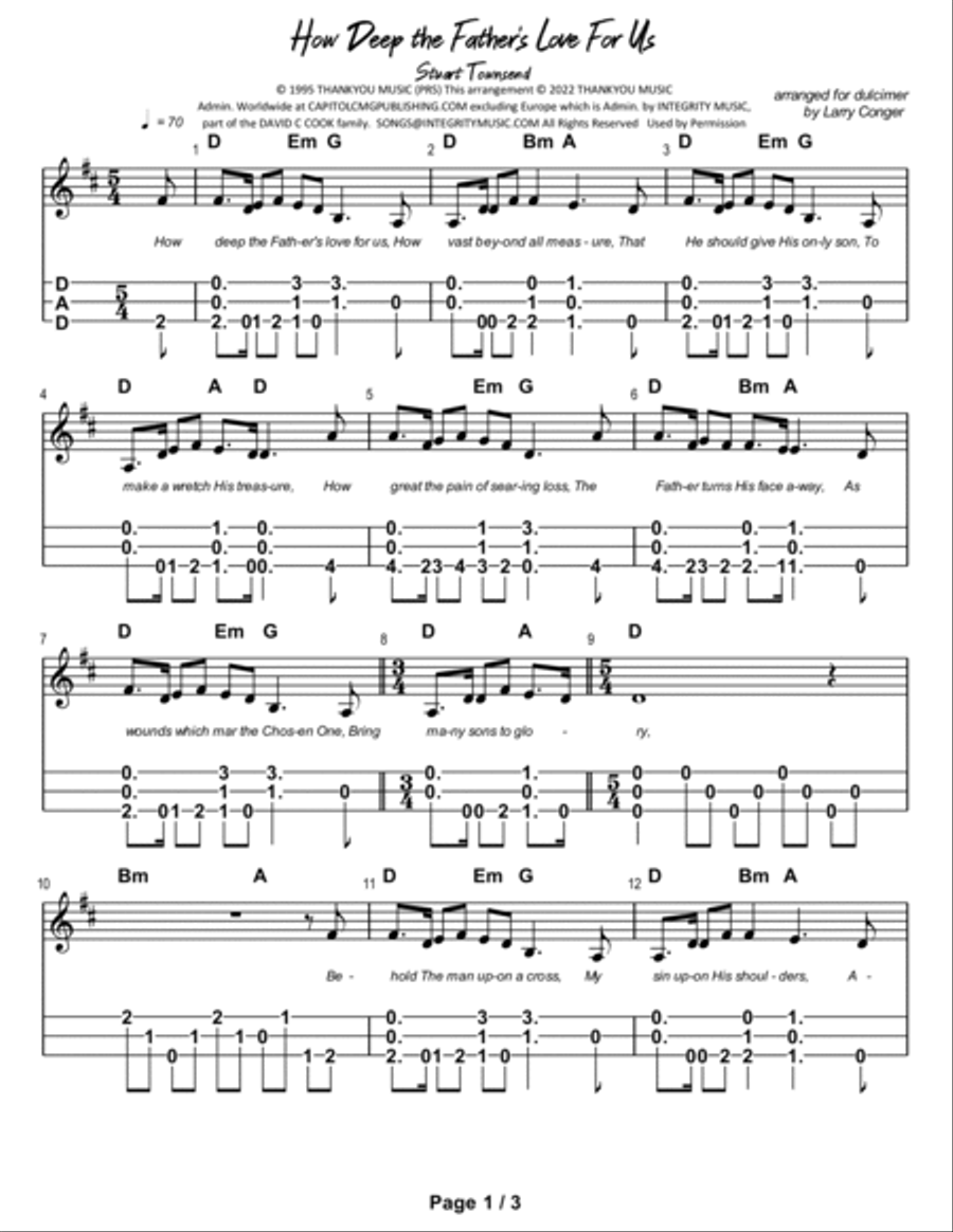How Deep The Father's Love For Us Dulcimer scores gallery preview page 2