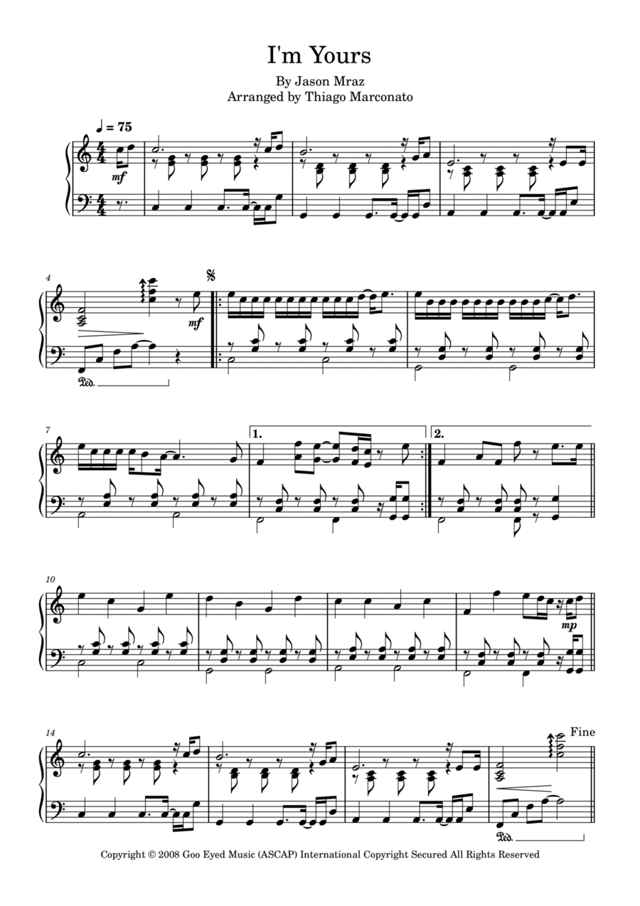 I'm Yours Piano Solo scores gallery preview page 1
