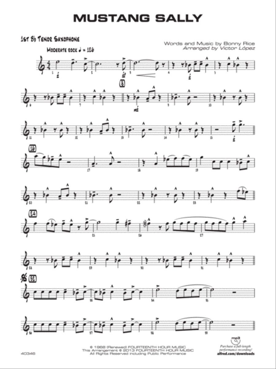 Mustang Sally: B-flat Tenor Saxophone Jazz Ensemble scores gallery preview page 1