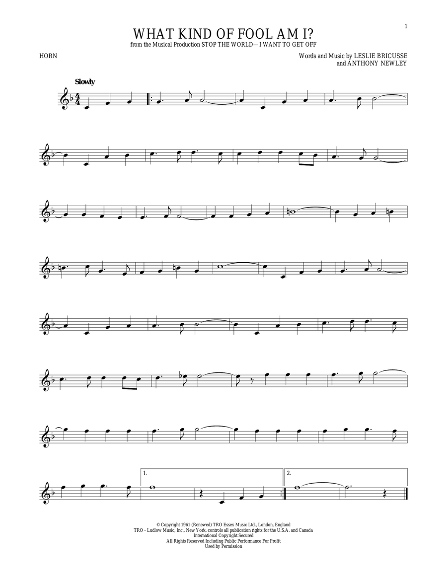 What Kind Of Fool Am I? Horn Solo scores gallery preview page 1