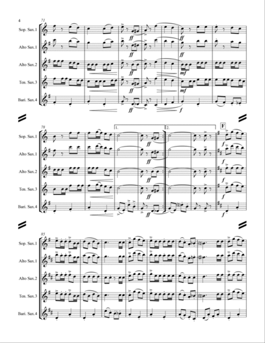 Morning Star Polka (for Saxophone Quartet SATB or AATB) Saxophone Quartet scores gallery preview page 5