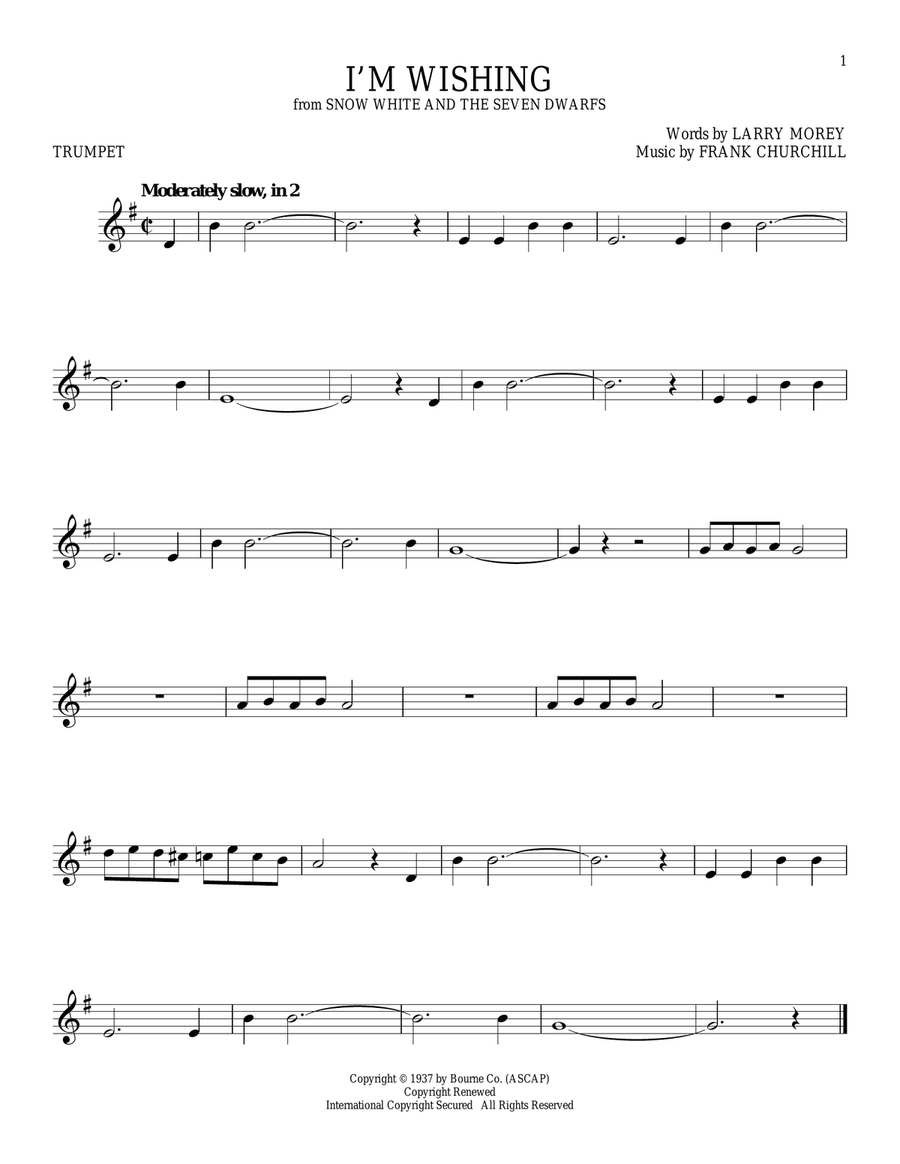 I'm Wishing (from Snow White and the Seven Dwarfs) Trumpet Solo scores gallery preview page 1