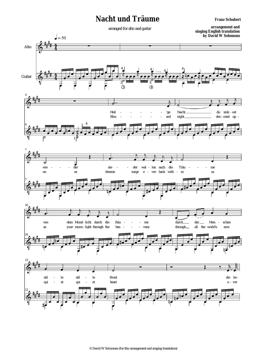 Nacht und Träume (Heil'ge Nacht) low voice and guitar Small Ensemble scores gallery preview page 2