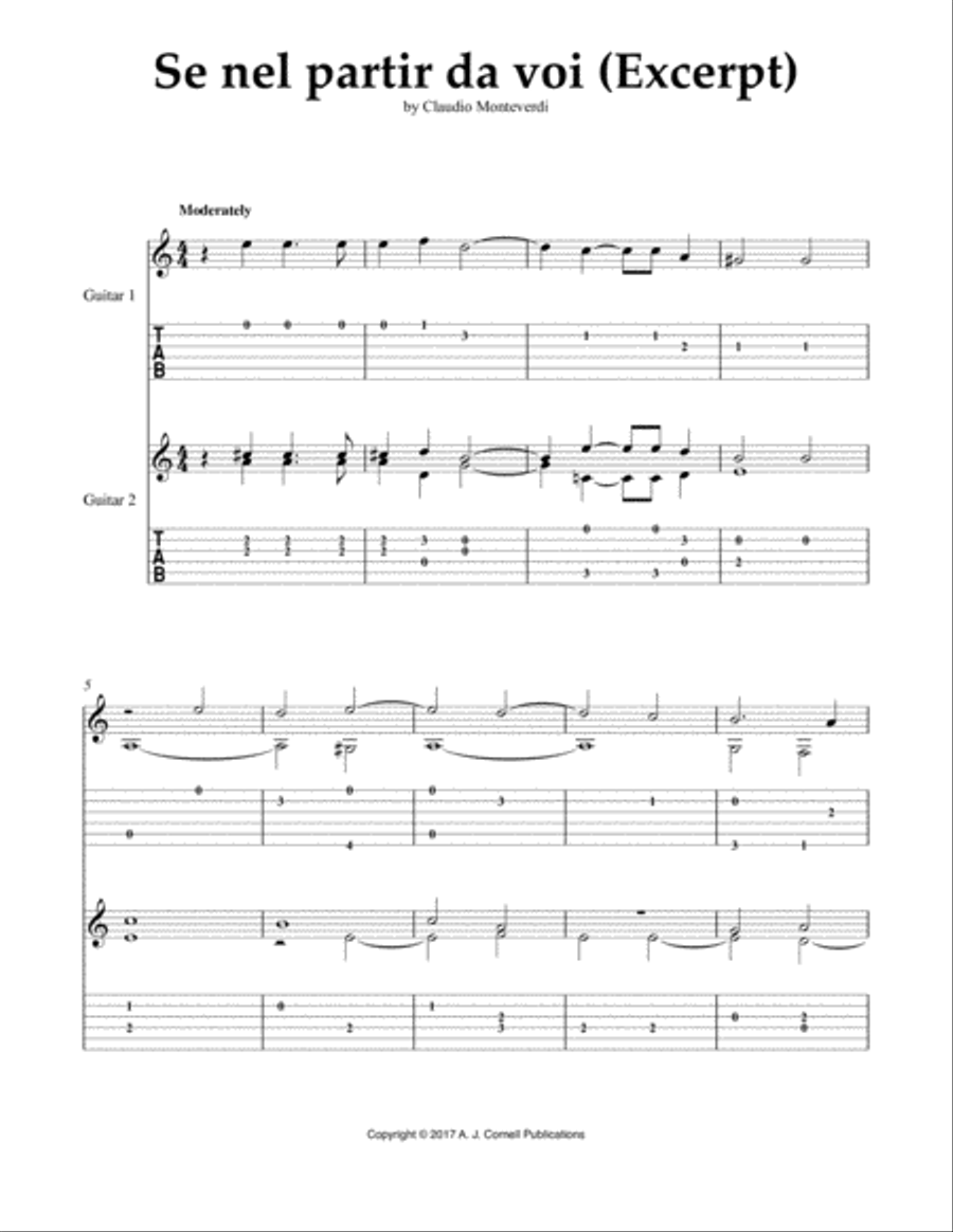 Se nel partir da voi (Excerpt) Classical Guitar scores gallery preview page 1