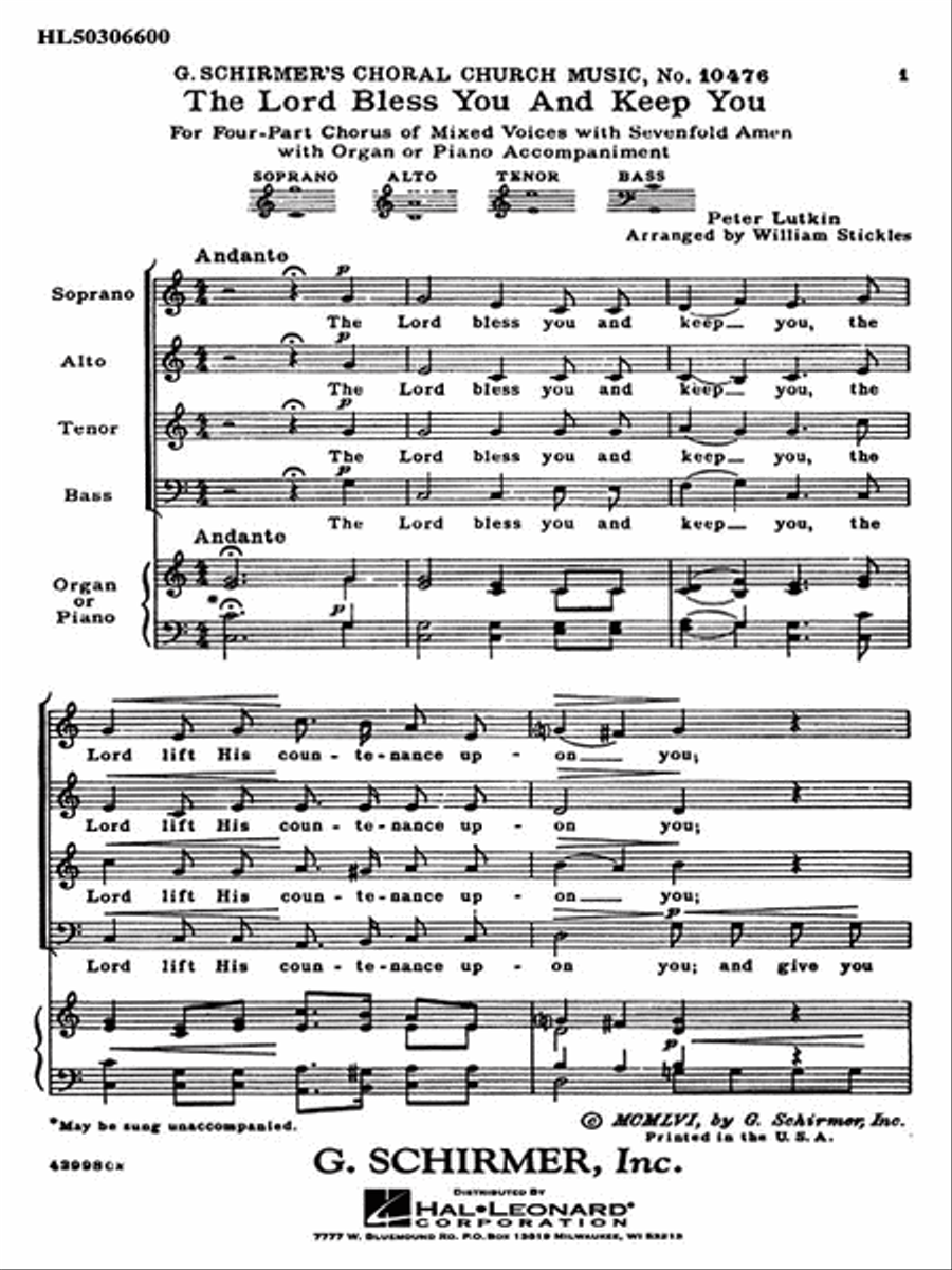 The Lord Bless You and Keep You (with 7-Fold “Amen”) by William 